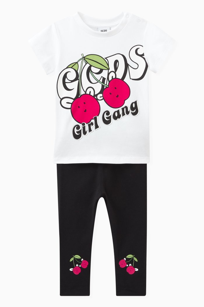 

Graphic Cherry Print Track Set in Cotton Stretch, White