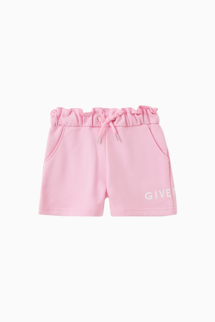 

Ruffled Logo Print Sweat Shorts in Cotton, Pink