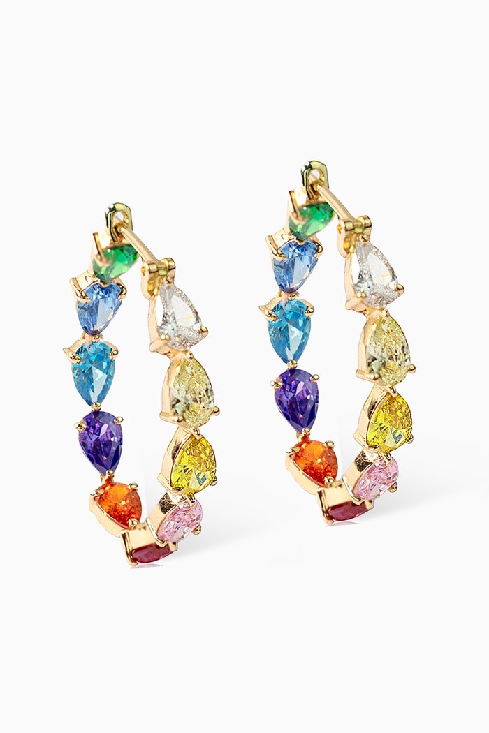

Rainbow Pear-cut Hoops in 18kt Rose Gold