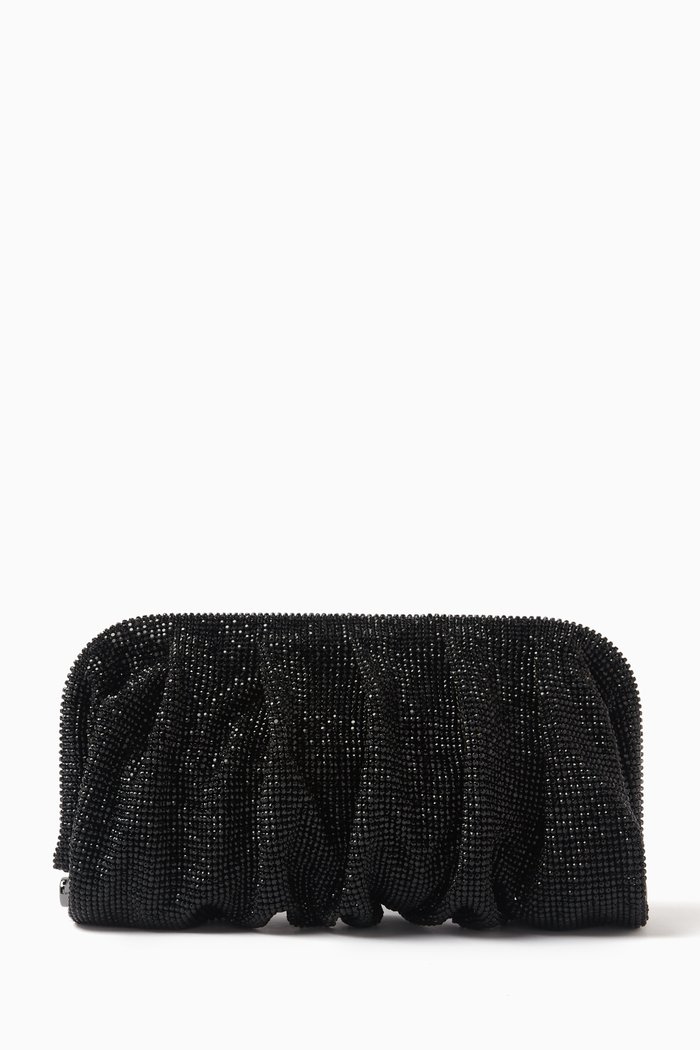 Medium Venus La Grande Clutch in Rhinestone Crystal Mesh, Black