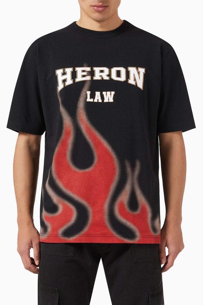 

Flame Print Logo T-Shirt in Cotton, Black