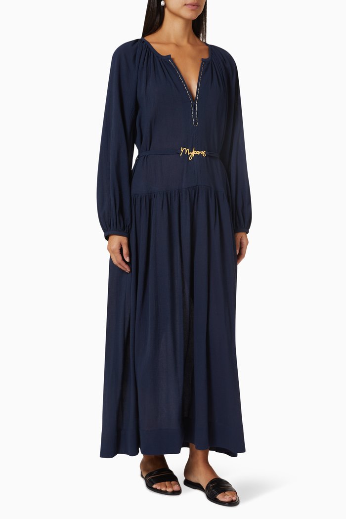

Mykonos Embroidered Kaftan in Cotton Gauze, Blue