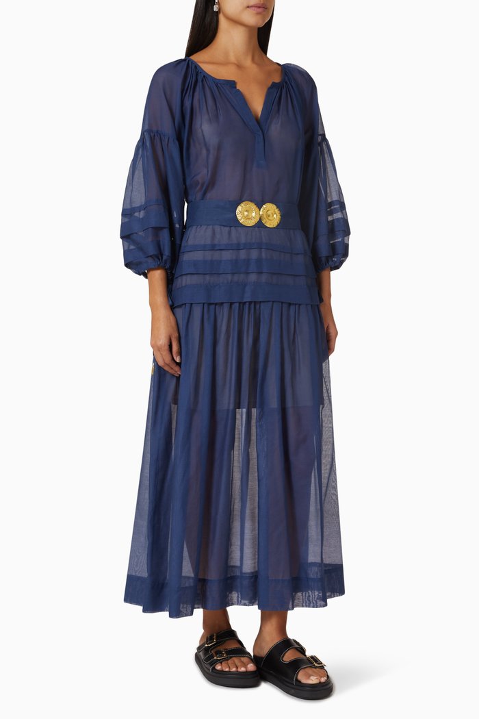 

Mykonos Maxi Dress in Silk & Cotton, Blue