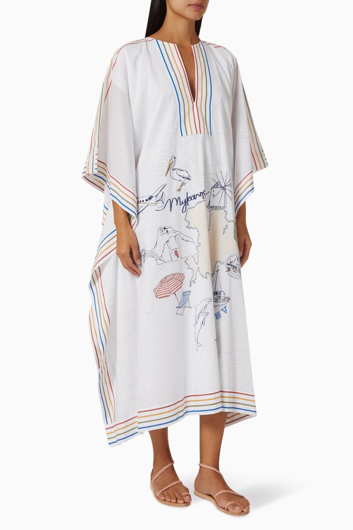 

Mykonos Long Kaftan in Cotton, White