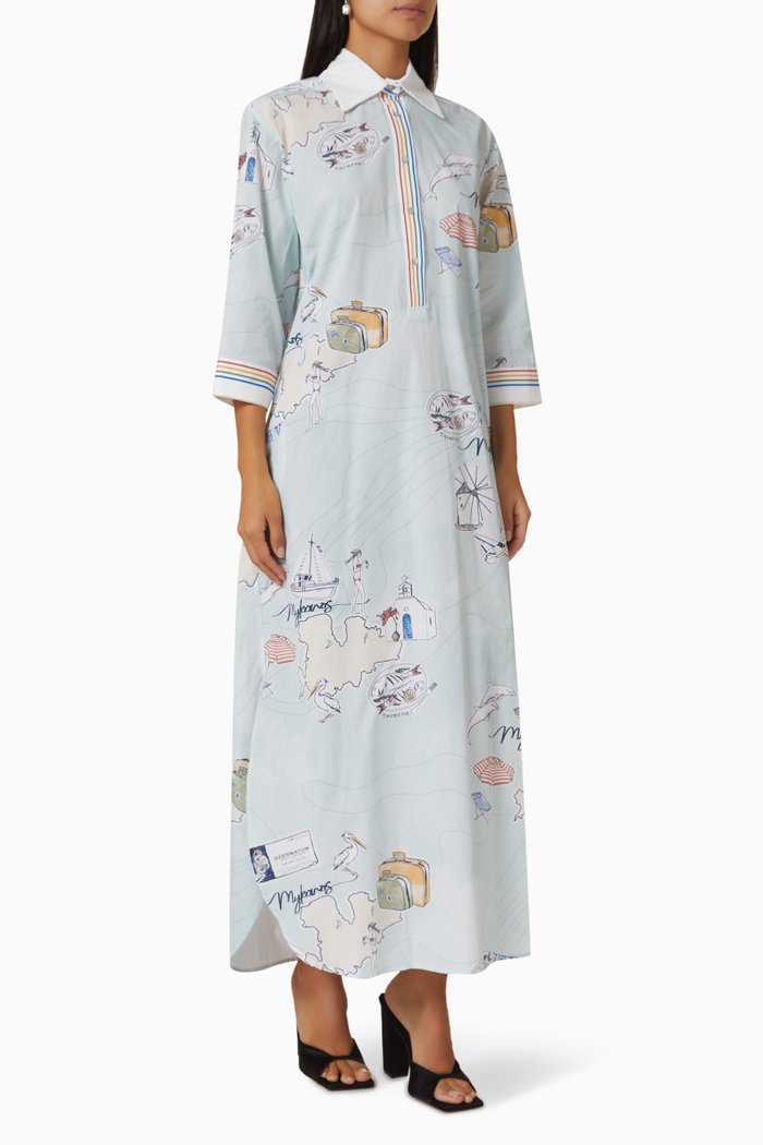 

Mykonos Shirt Dress in Cotton, Blue