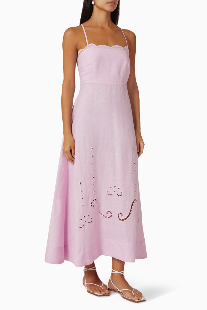 Little Venice Embroidered Dress in Linen, Purple