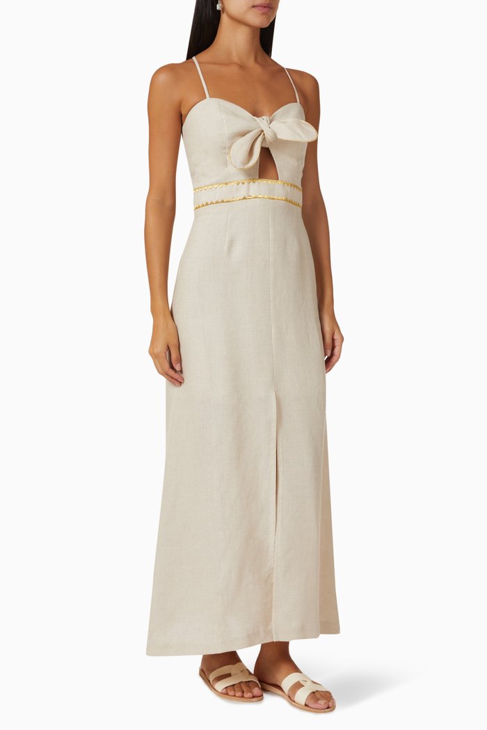 

Melita Embroidered Dress in Linen, Neutral
