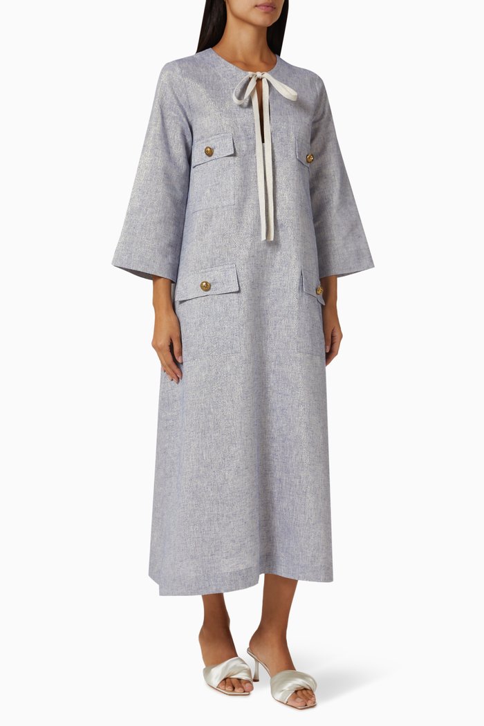 

Ornos Midi Kaftan in Lurex Linen, Blue