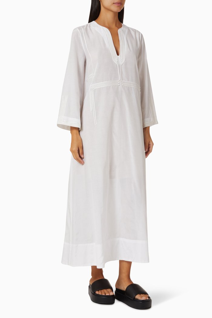 

Paraportiani Cord-embroidered Kaftan in Cotton Silk, White