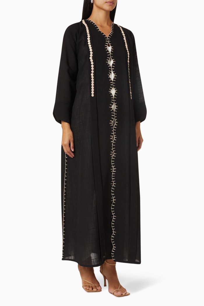 Embroidered Abaya in Cotton, Black