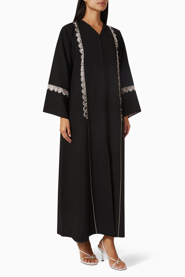 

Metallic Trimmed Abaya in Crepe, Black