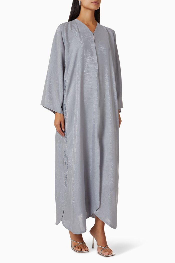 

Bead Embellished Abaya in Organza, Grey