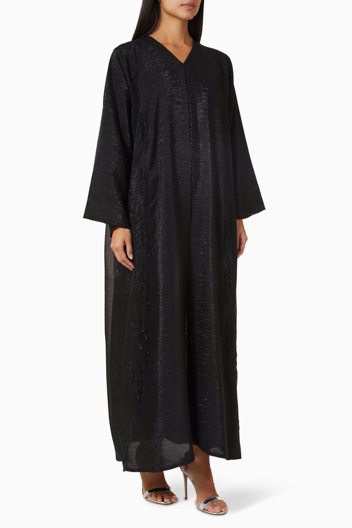 Bead Embellished Abaya in Organza, Black