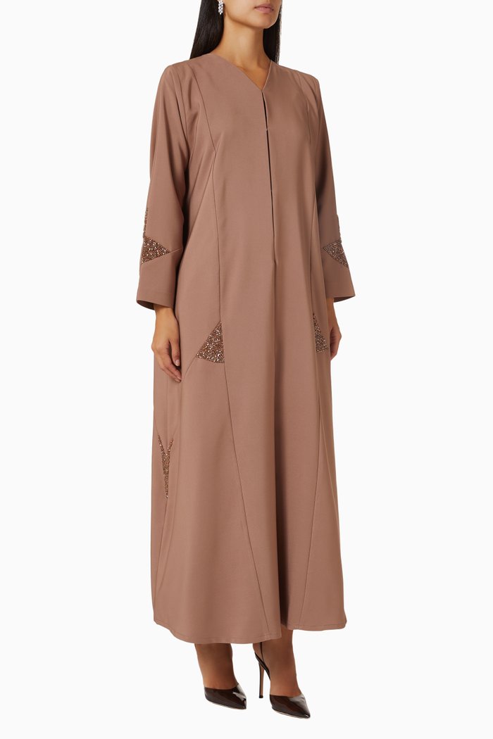 

Bead Embellished Abaya in Crepe, Neutral