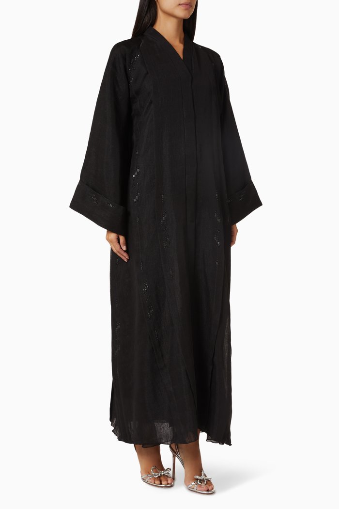 

Tonal Embroidered Abaya in Organza, Black