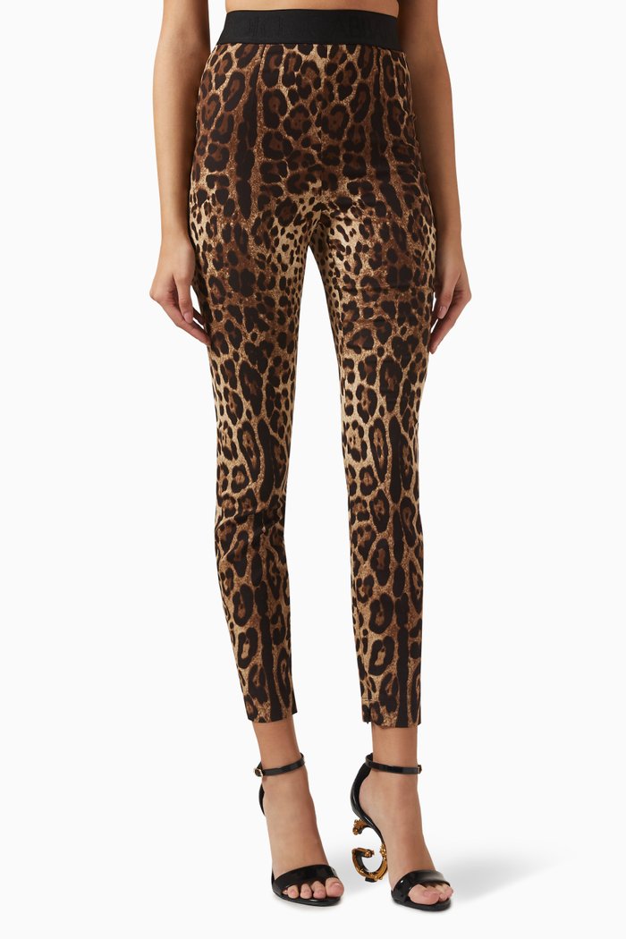 Leopard-print Leggings in Charmeuse, Brown