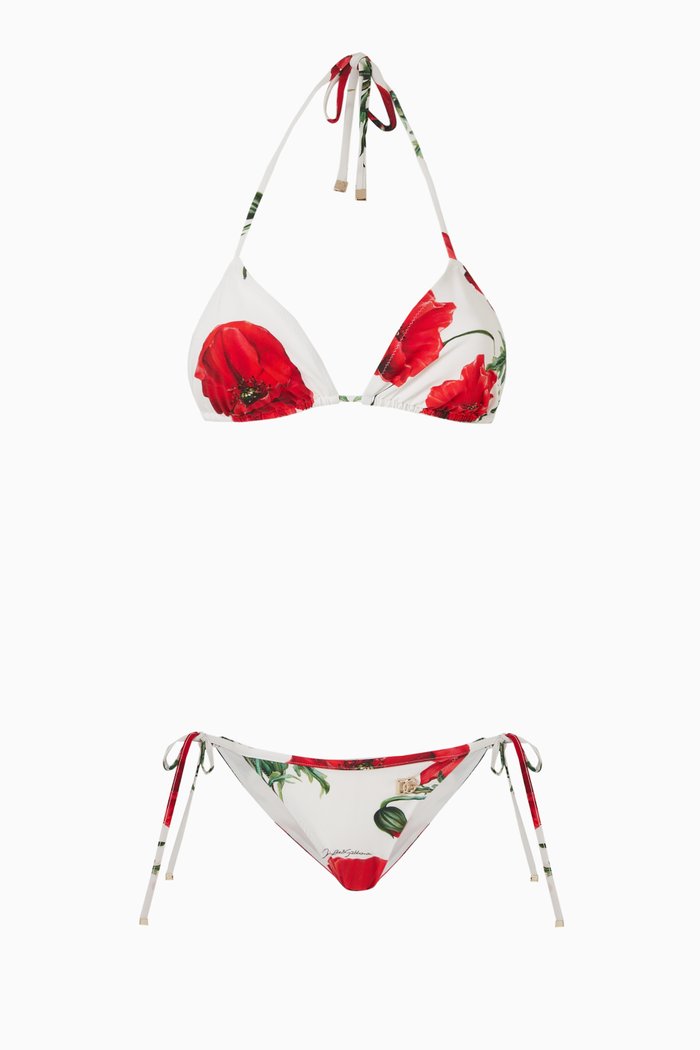 

Poppy-print Triangle Bikini Set, Multicolour