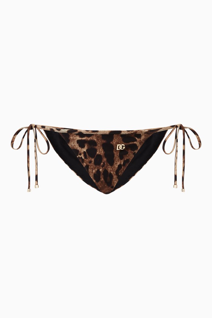 

Leopard-print String Bikini Bottoms, Brown