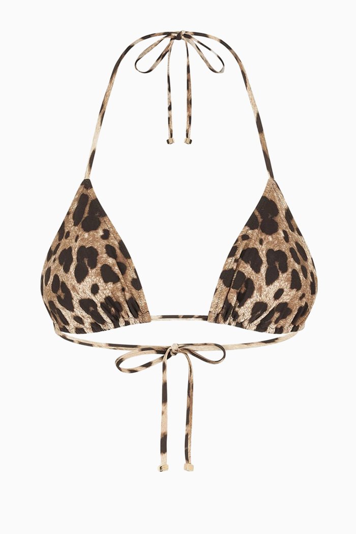 Leopard-print Triangle Bikini Top, Brown