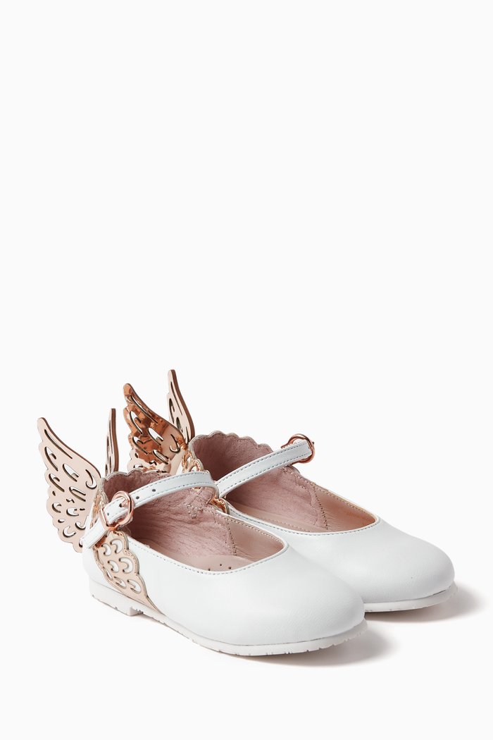 

Evangeline Wings Ballerina Flats in Leather, White