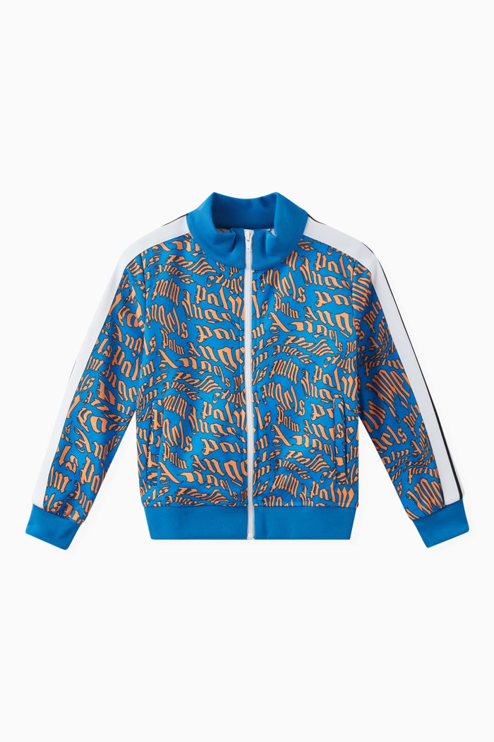 

All-over Logo Print Zip-Through Sweatshirt, Blue