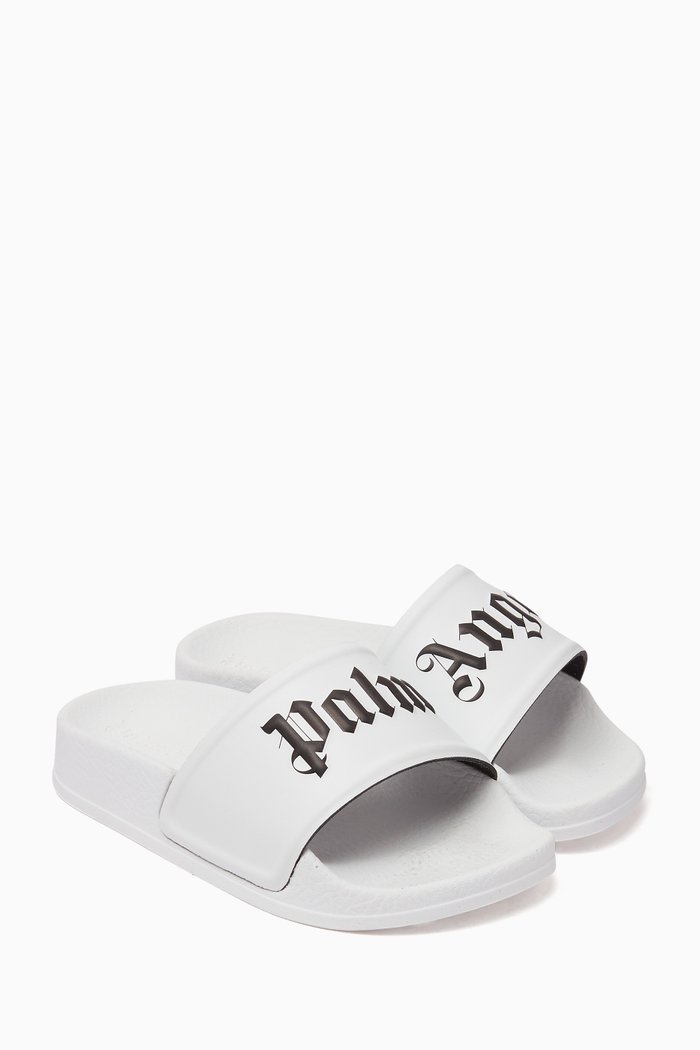 

Logo Print Pool Slides in Rubber, White