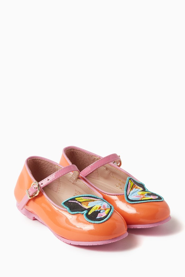 

Butterfly Appliqué Ballerina Flats in Leather, Multicolour