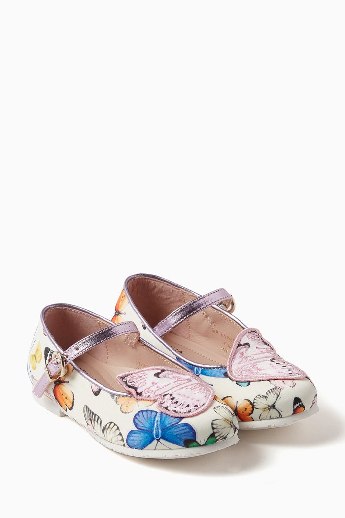 

Butterfly Appliqué Ballerina Flats in Leather, Multicolour