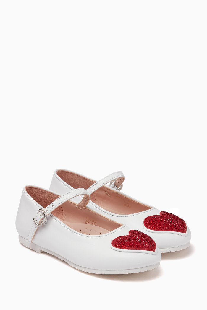 

Amora Heart Flats in Leather, White