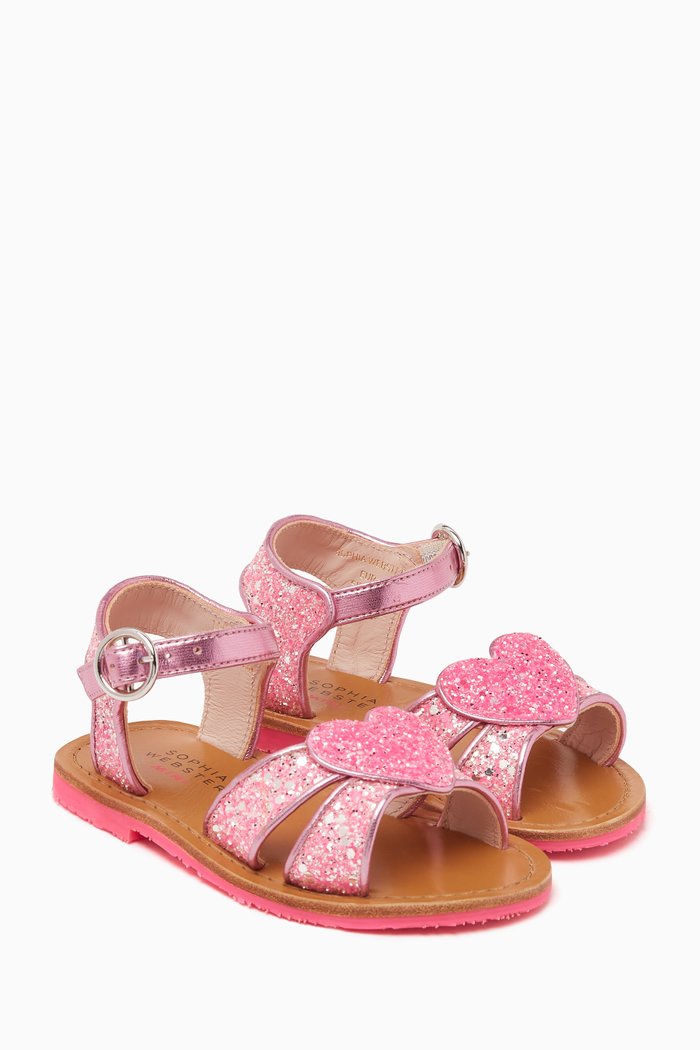 Amora Heart Sandals in Leather, Pink
