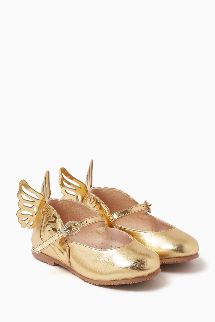 

Heavenly Angel Wings Ballerina Flats in Leather, Gold