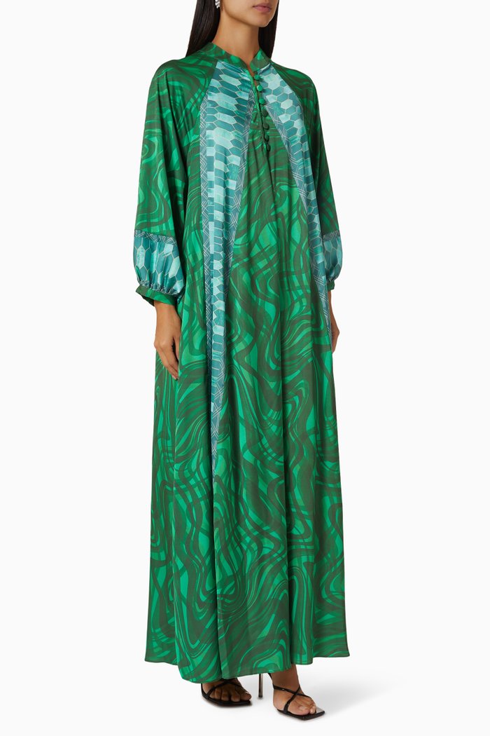

Emerald Marble-print Kaftan, Green