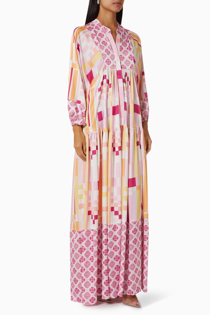 Tetris & Moonflower-print Kaftan, Pink