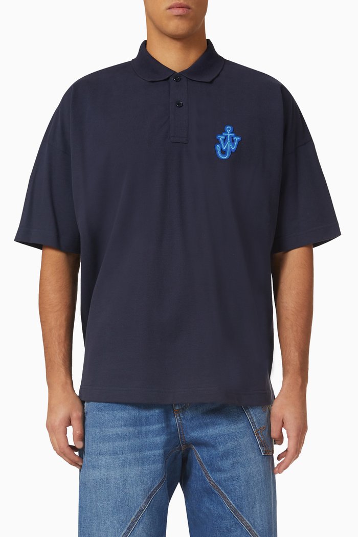 

Anchor Patch Polo in Cotton Piqué, Blue