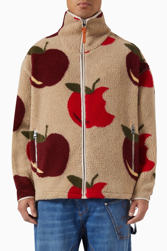 

Apple-print Zip-up Jacket in Jacquard-fleece, Neutral