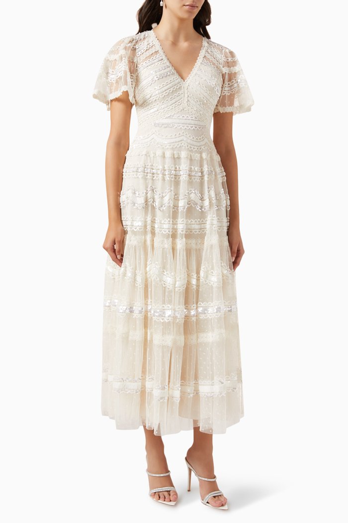 

Luna Sequin-embellished Ankle Gown in Tulle, Neutral