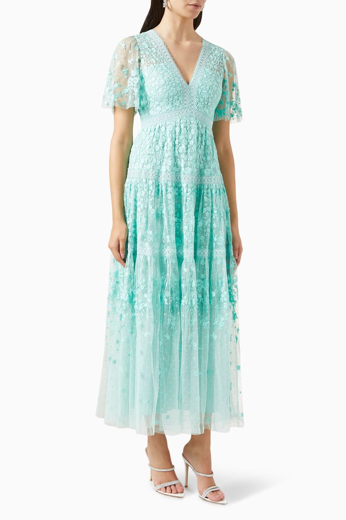 

Celeste Ribbon Ankle-length Gown in Tulle, Blue