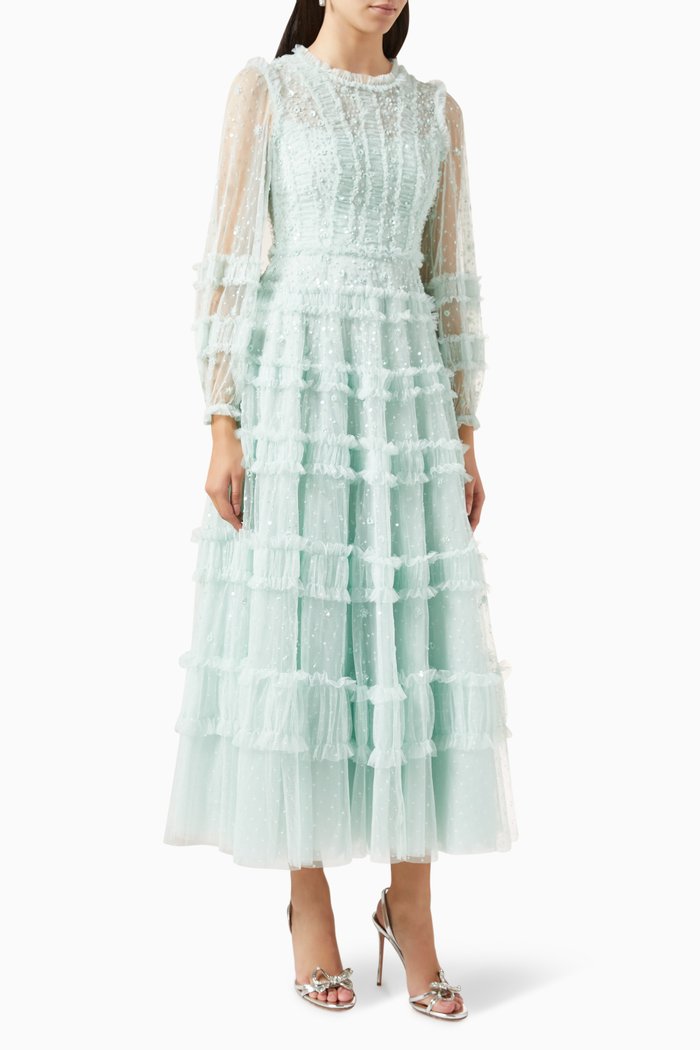 Violet Shimmer Ankle-length Gown in Tulle, Green