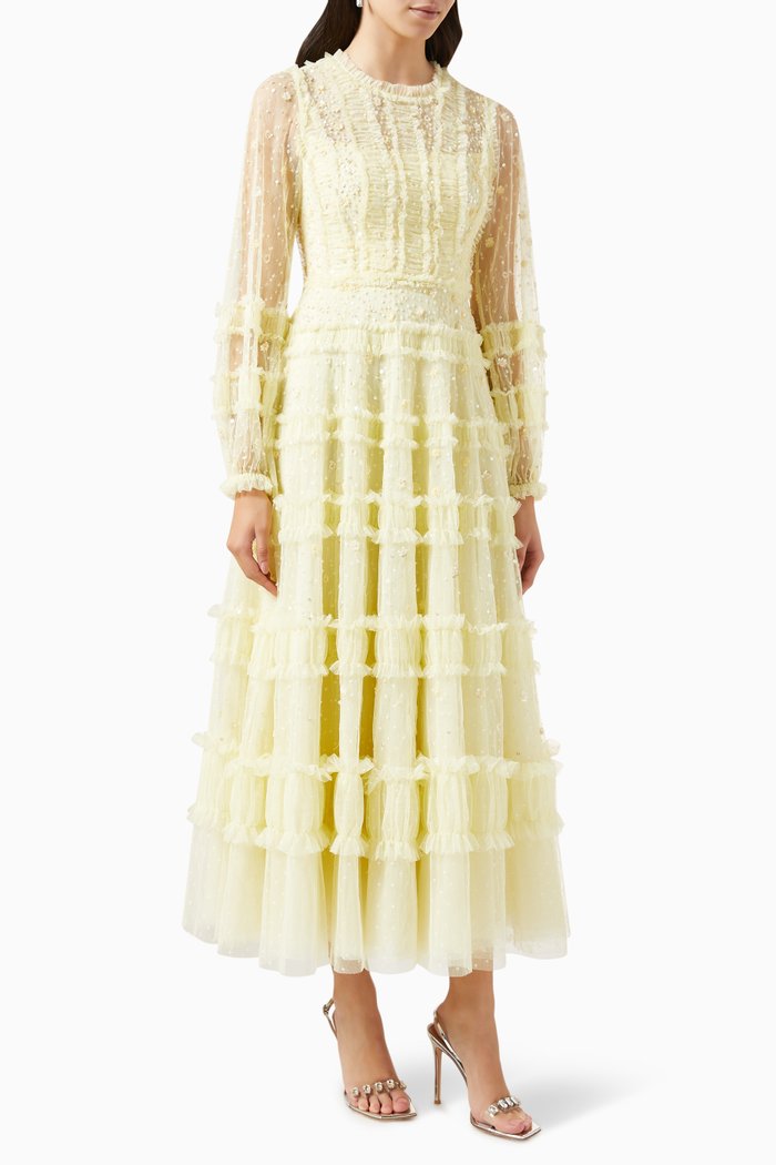 

Violet Shimmer Ankle-length Gown in Recycled Tulle, Yellow