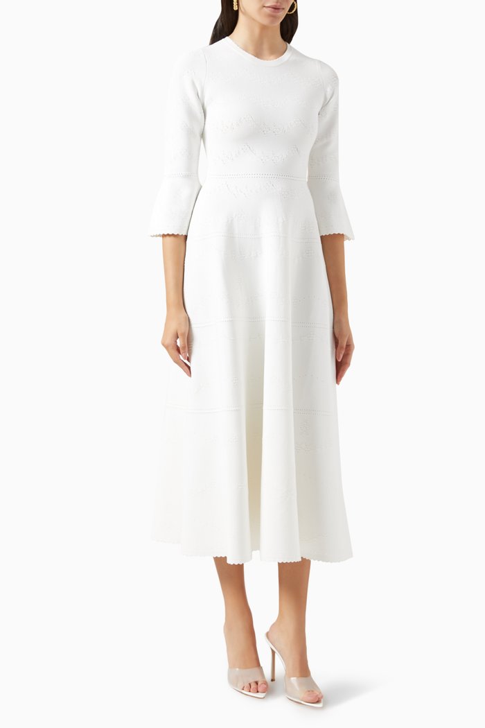 

Pretty Pointelle Midi Dress in Recycled Viscose-knit, White