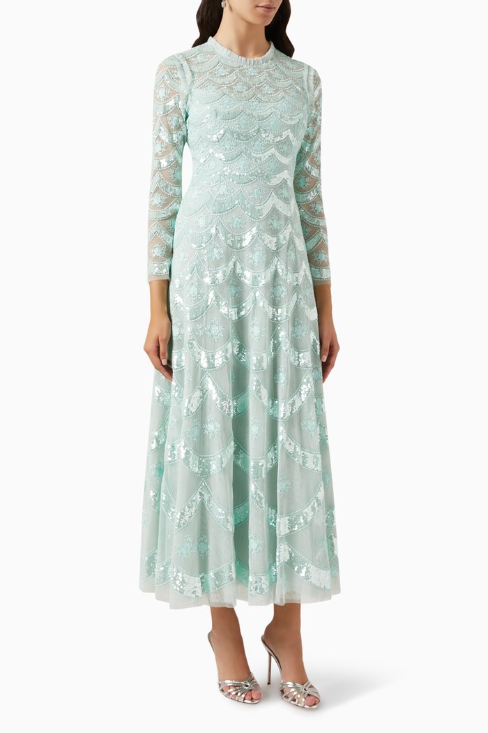 

Fifi Sequin-embellished Ankle Gown in Recycled Tulle, Green