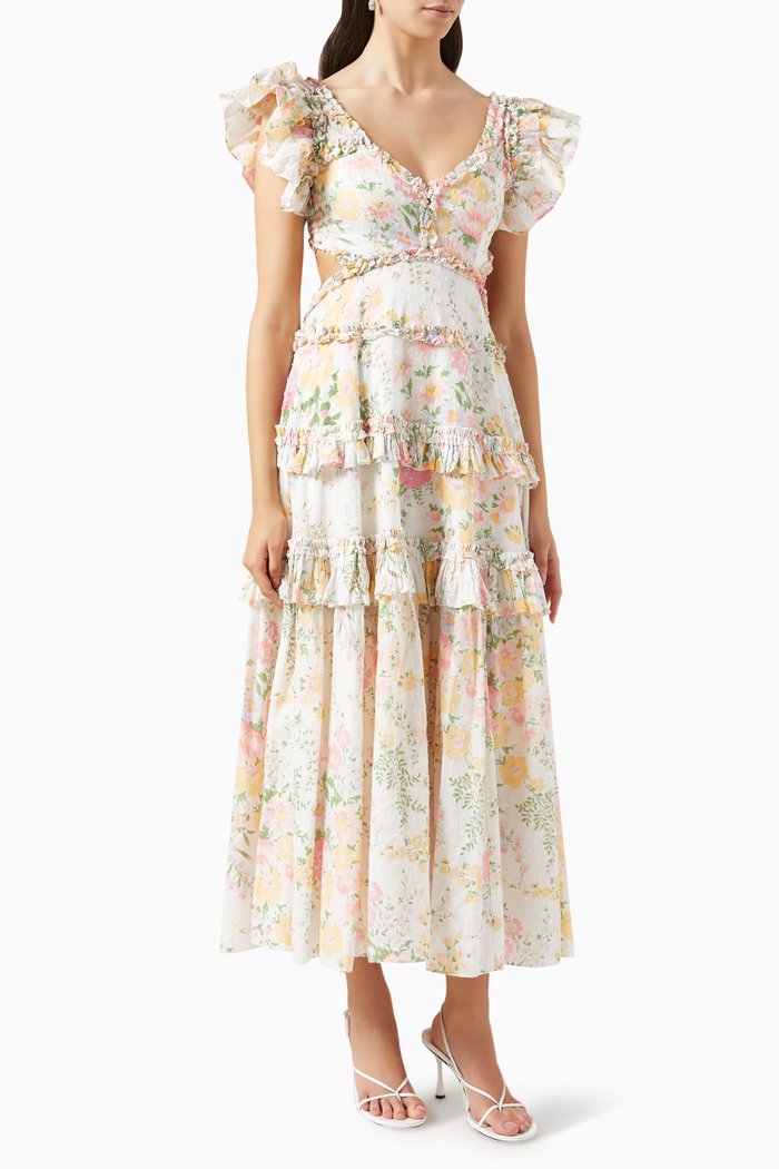 

Sunrise Bloom Open-back Maxi Dress in Organic-cotton Poplin, Neutral