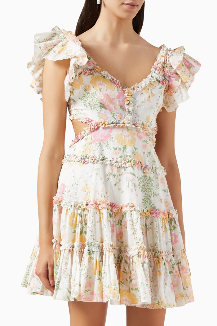 

Sunrise Bloom Open-back Mini Dress in Organic-cotton Poplin, Neutral