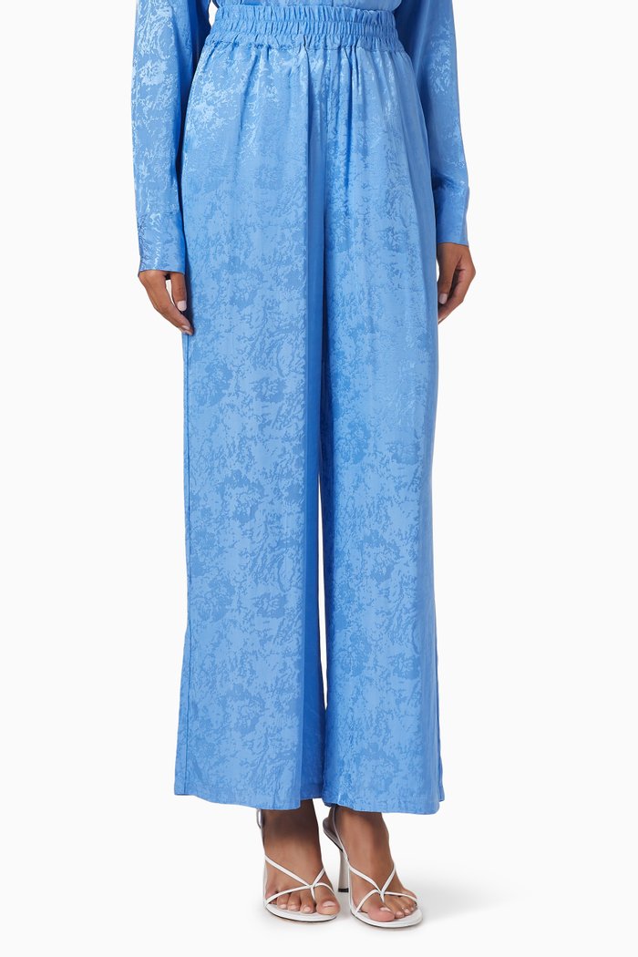 

Textured Wide-leg Pants in Ecovero Satin, Blue
