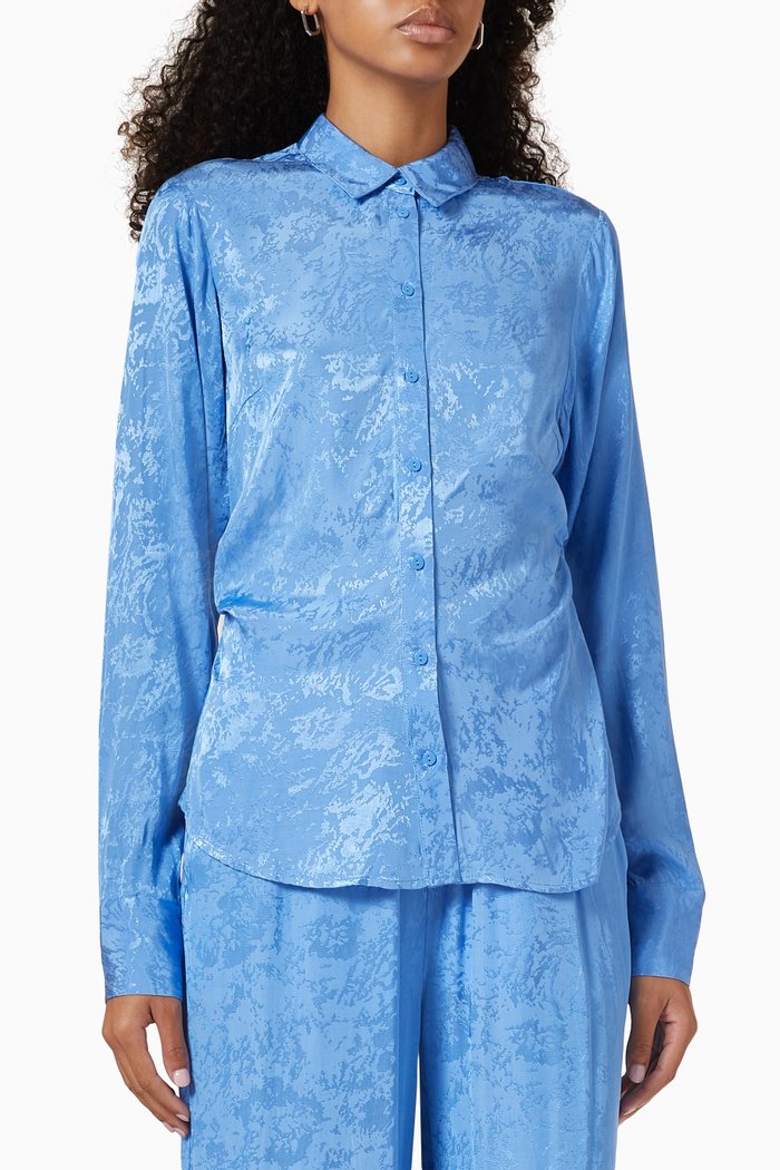 

Abstract-print Textured Shirt in Ecovero Satin, Blue