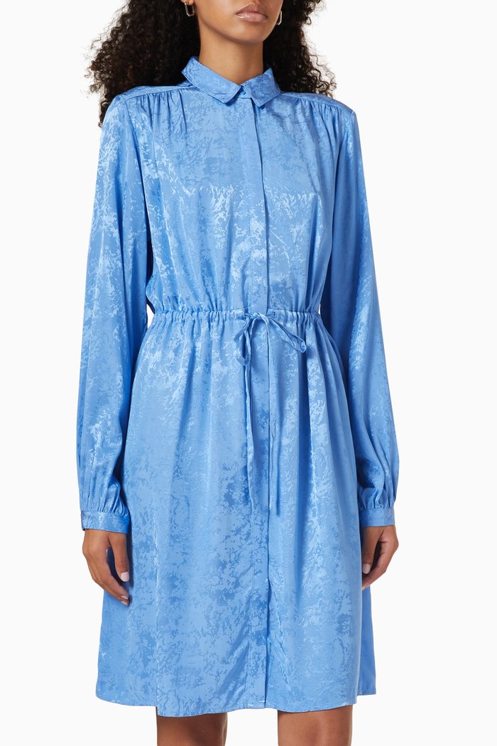 

Abstract-print Textured Mini Shirt Dress in Ecovero Satin, Blue