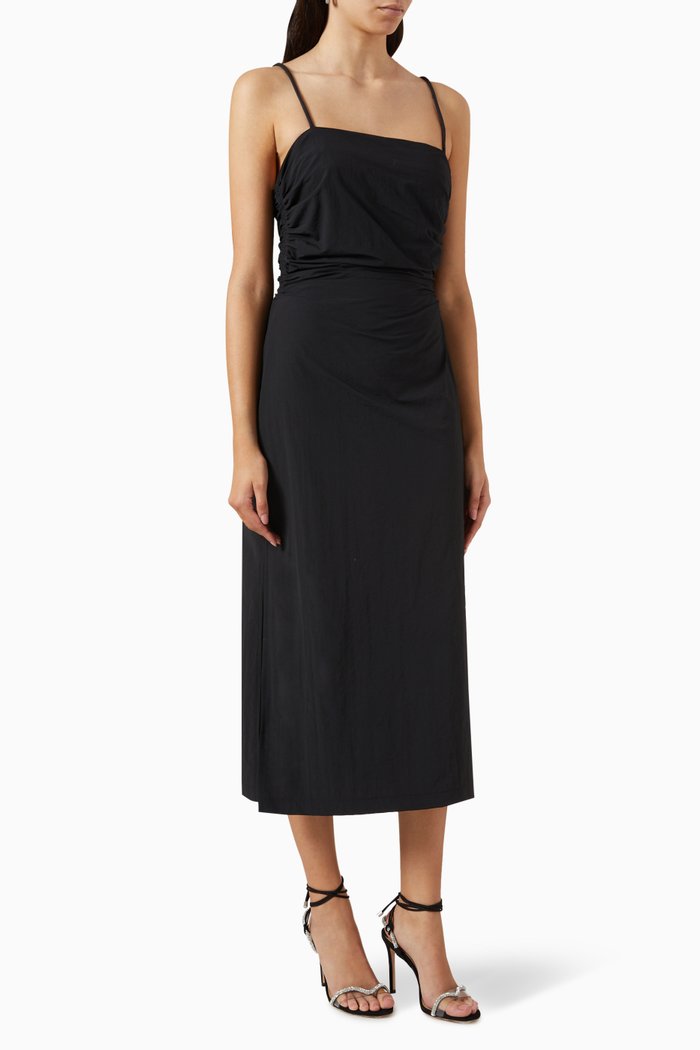 Harrington Midi Dress in Rayon-blend Taffeta, Black