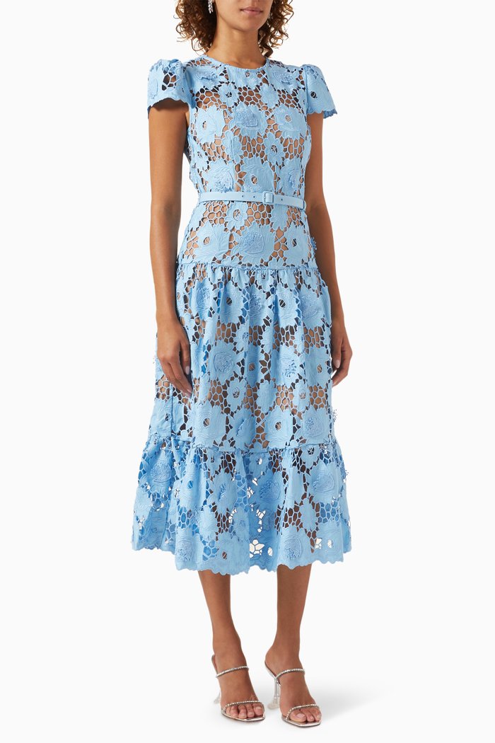 

3D Cotton Lace Midi Dress, Blue