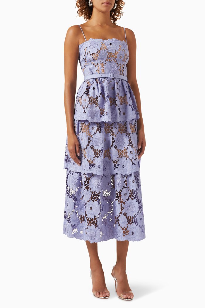 

3D Lace Midi Dress in Cotton, Purple