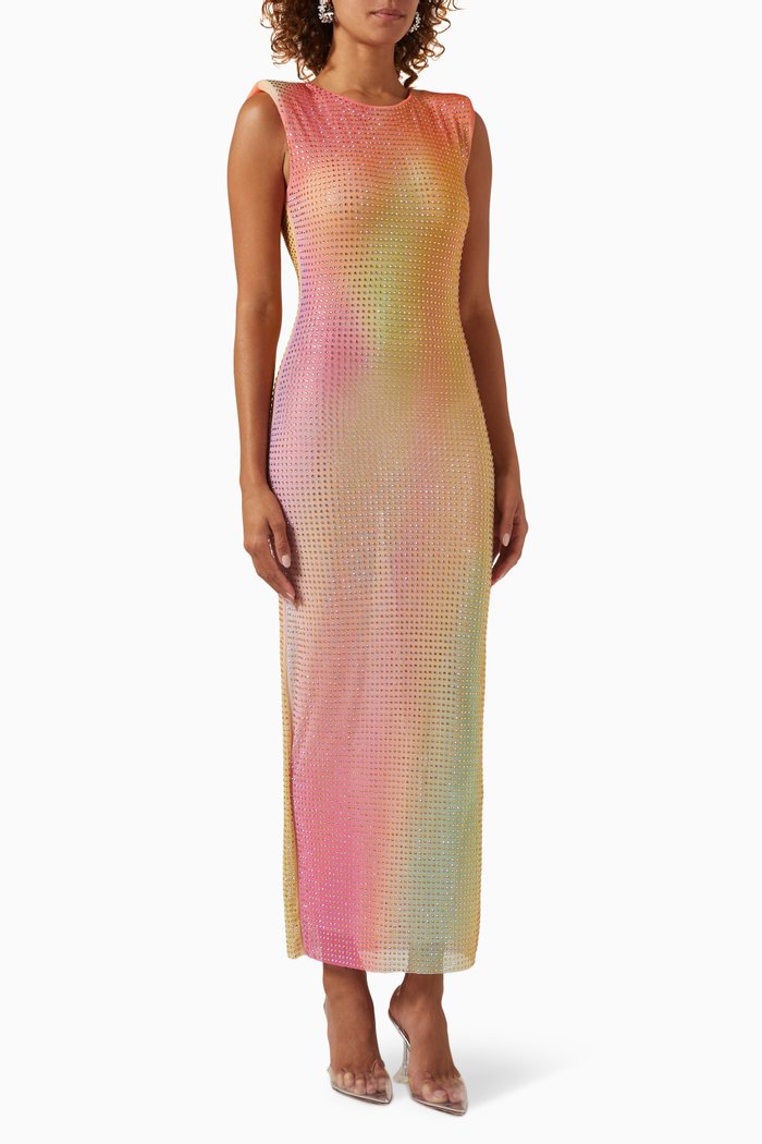 

Printed Mesh Rhinestone Midi Dress, Multicolour